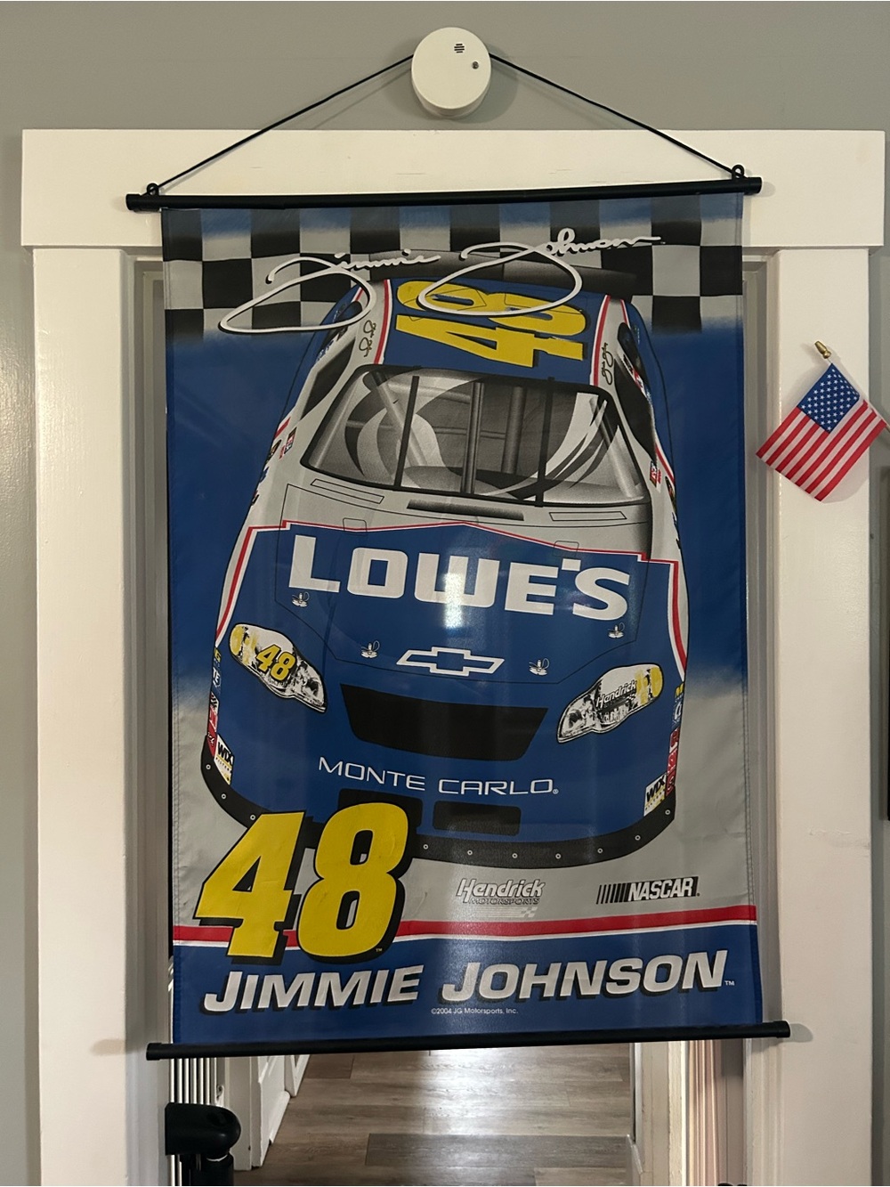 Jimmie Johnson 48 Lowes NASCAR Fabric Wall Scroll Hanging Banner Vintage 2004